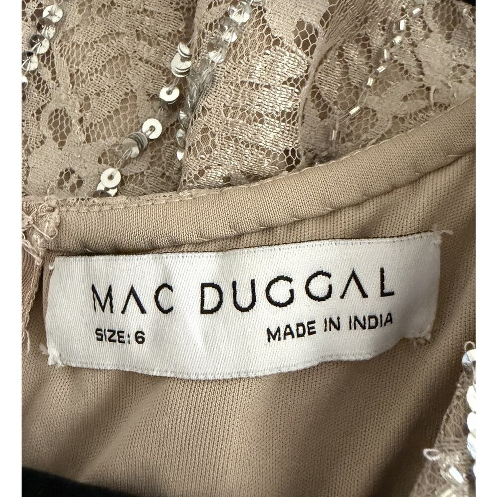 Mac Duggal 93676 Midi Dress Beaded V-Neck Long Sleeve Taupe Sequin Size 6 - Picture 7 of 14